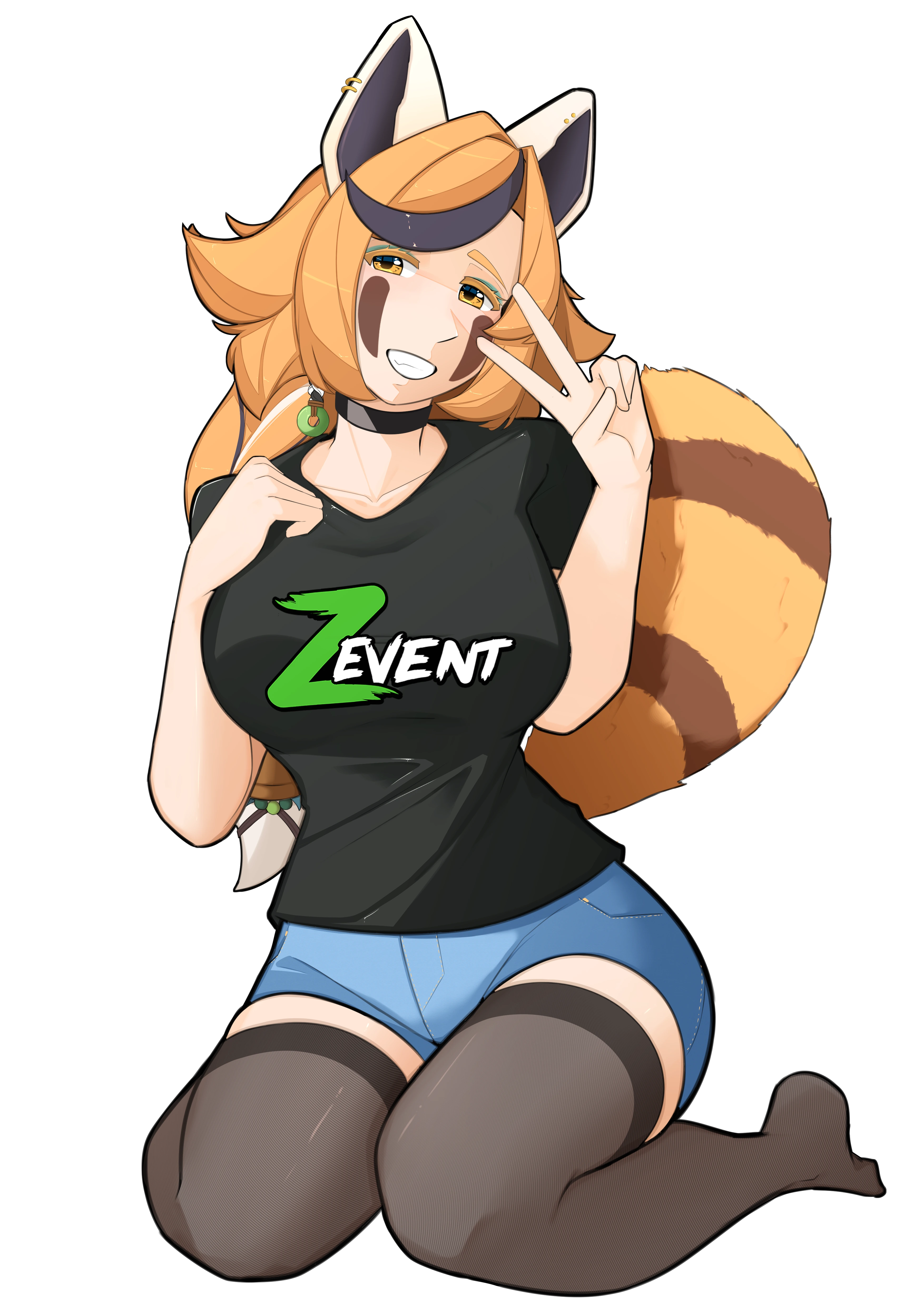 Fanart 103 : Keola, en tenue ZEvent 2026, est assise et fait un signe de la main