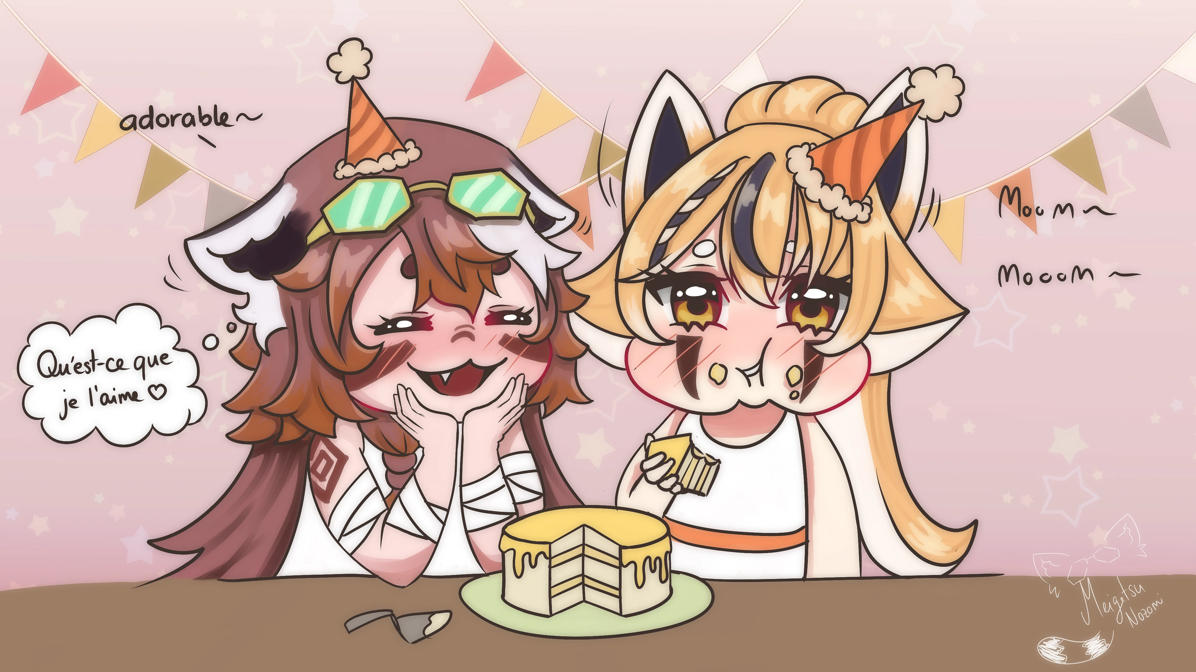 Fanart 35 : Keola et une amie qui mangent un gâteau