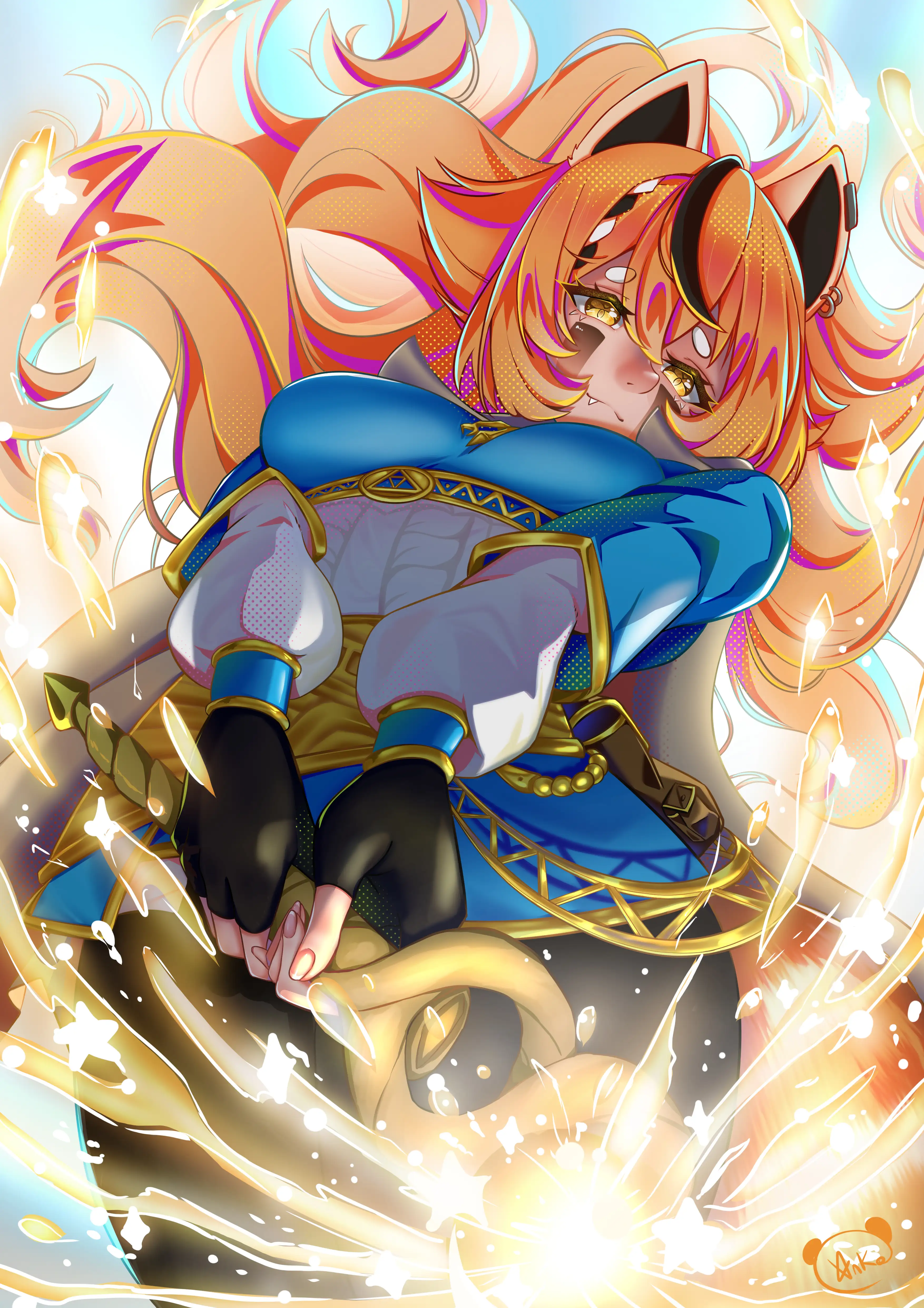 Fanart 42 : Keola Zelda, une épée dans les mains, en pleine action
