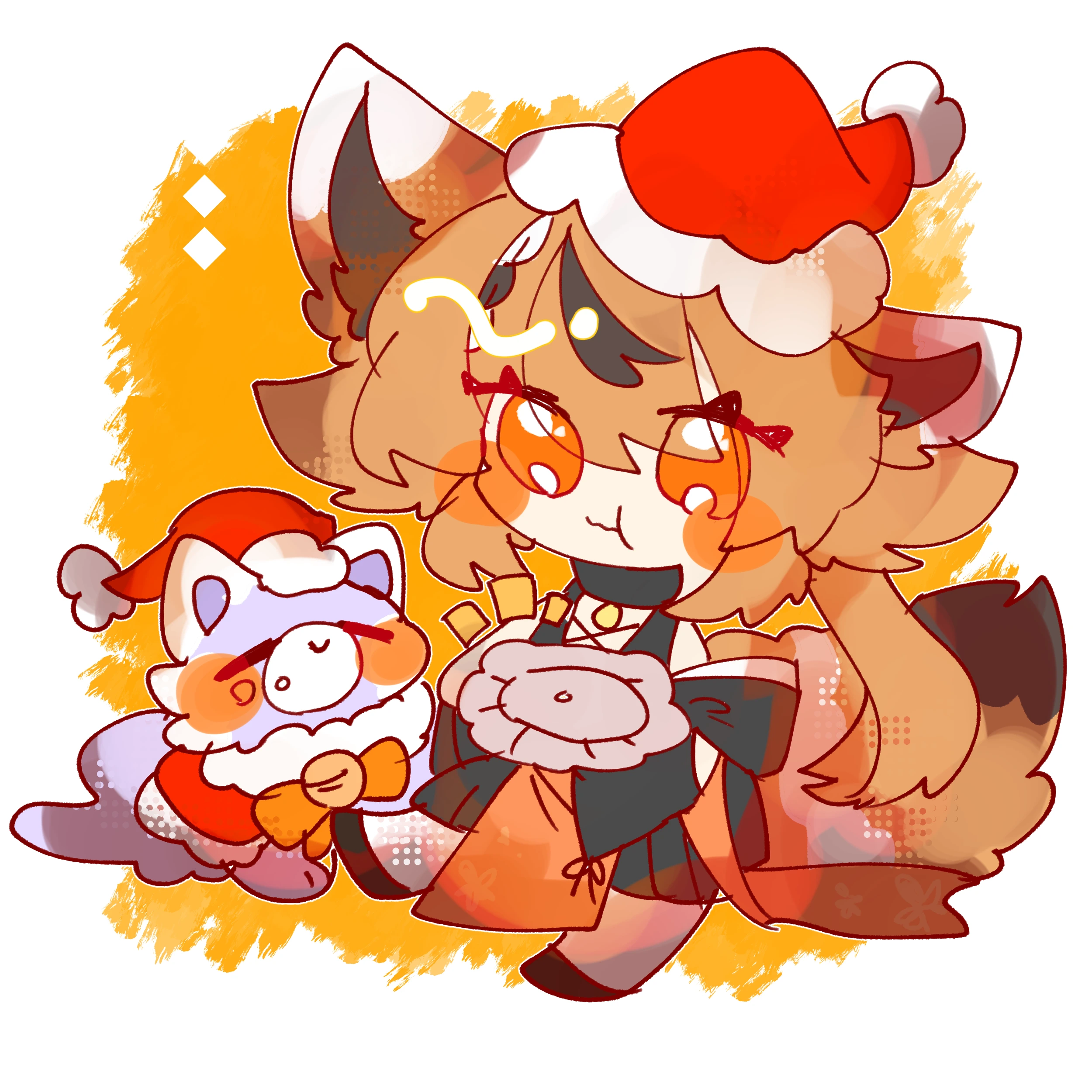 Fanart 71 : Keola et un petit esprit violet, en tenues de Noël