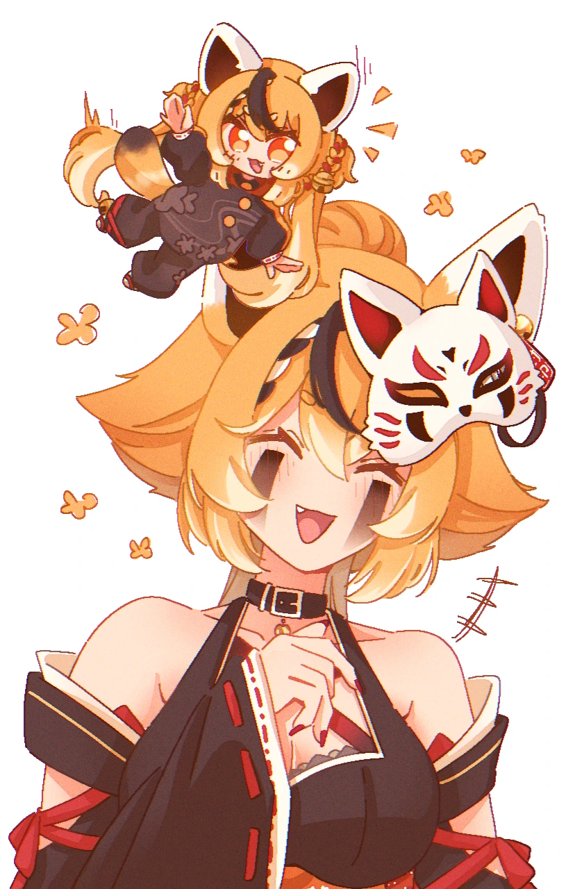 Fanart 76 : Keola rigole et est accompagnée de son modèle Chibi