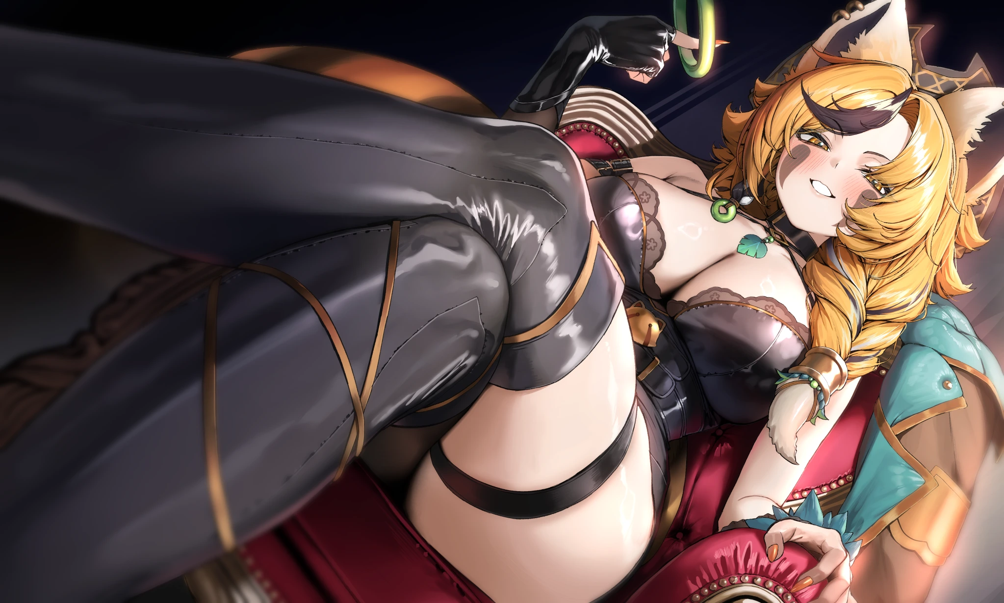 Fanart 88 : Keola en tenue pirate, assise sur son siège de capitaine