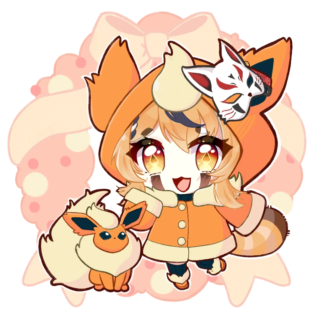 Fanart 89 : Keola Chibi en tenue orange, est accompagnée de Pyroli