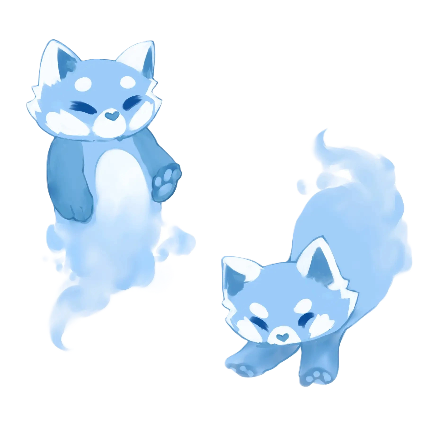 Les petits esprits bleus du Temple Kumaneko, en forme de pandas roux